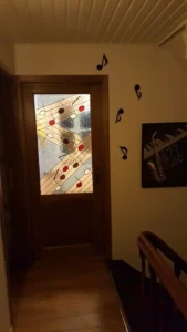 Vitrail porte intérieure vitrail Tiffany notes de musique