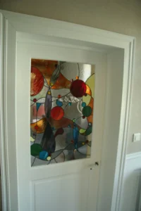 Vitrail porte buanderie Tiffany motifs de l'eau