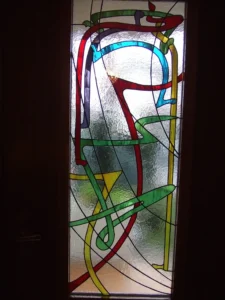 Vitrail porte entrée Art nouveau dans double-vitrage
