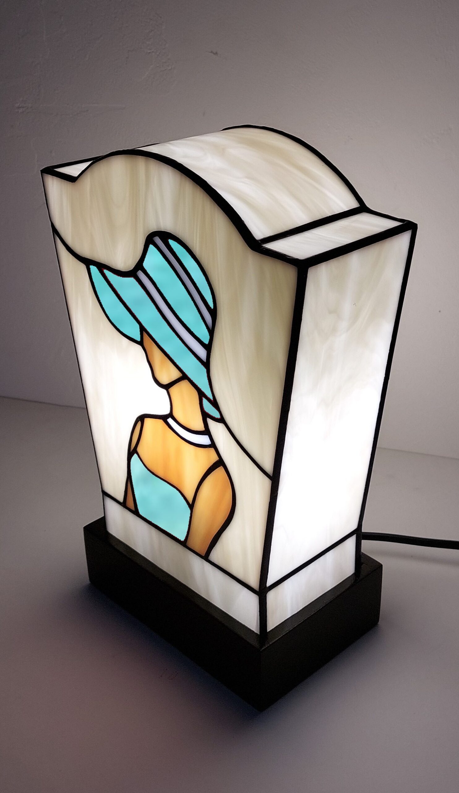 Lampe Art Déco Vitrail Tiffany Camille Azur – Image 4