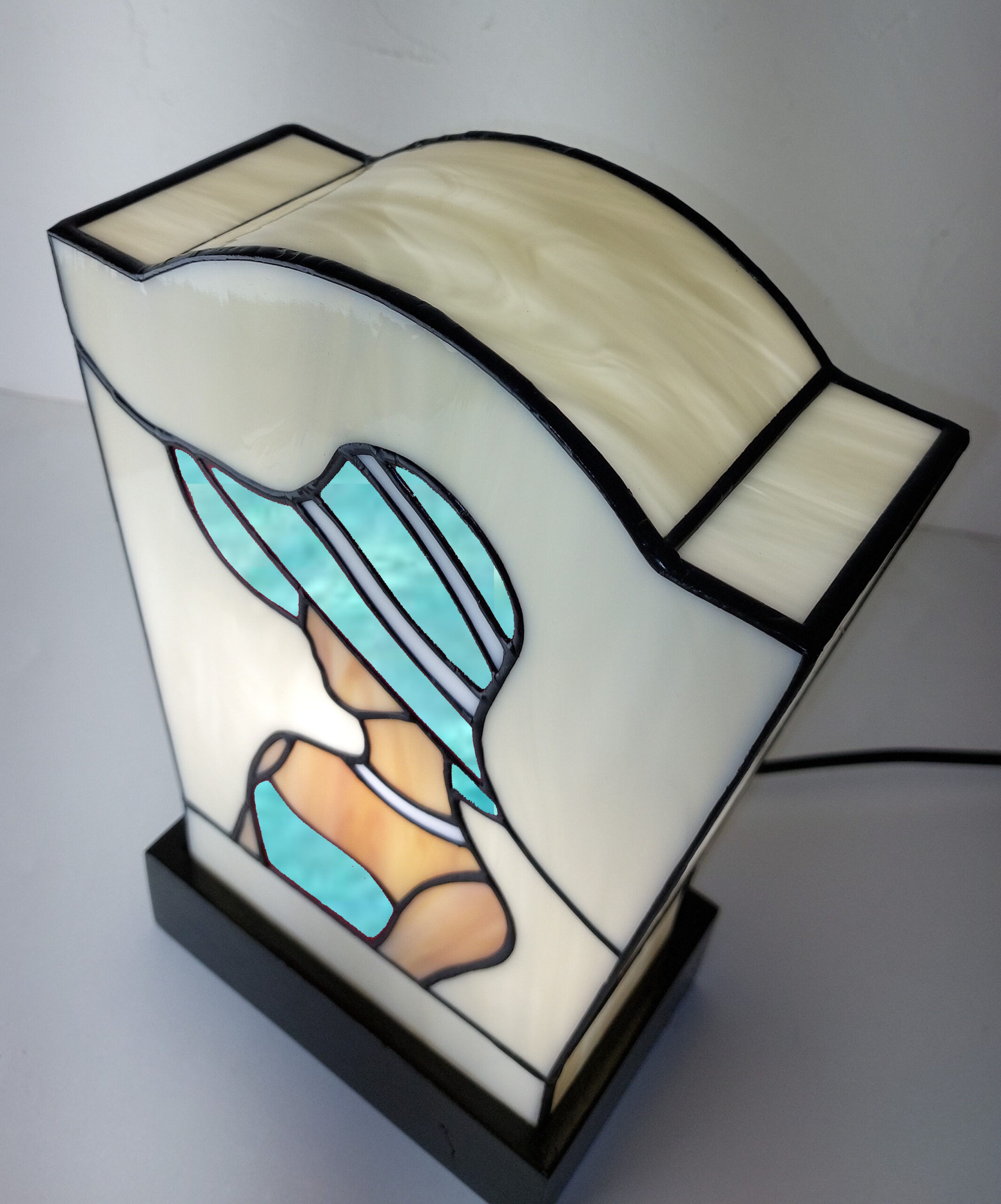 Lampe Art Déco Vitrail Tiffany Camille Azur – Image 3