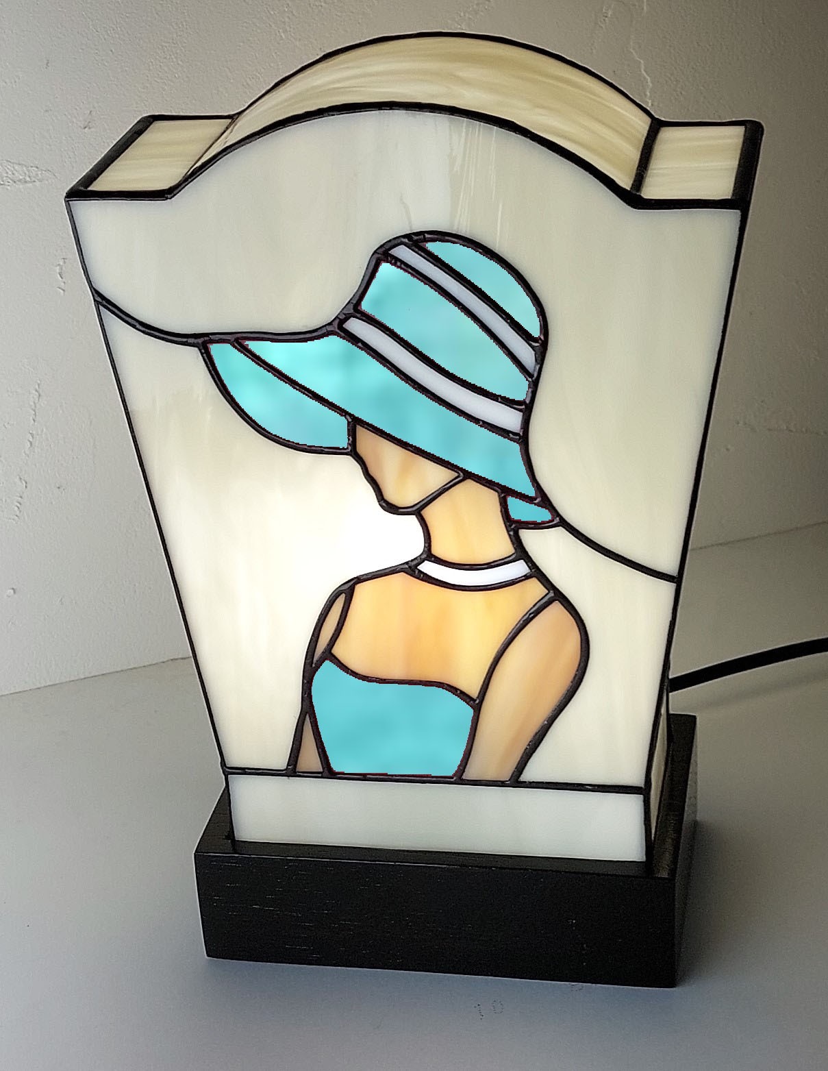 Lampe Art Déco Vitrail Tiffany Camille Azur – Image 2