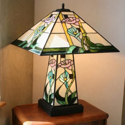 Très grande lampe vitrail Tiffany Art Nouveau – modèle Flora