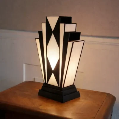 Grande Lampe Art Déco Vitrail Tiffany 1925 Prisme Noir